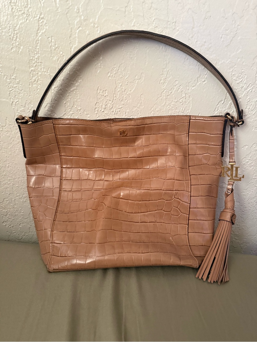 Lauren Ralph Lauren Croc-Embossed Bucket Bag – Tan/Camel - Picture 4 of 16